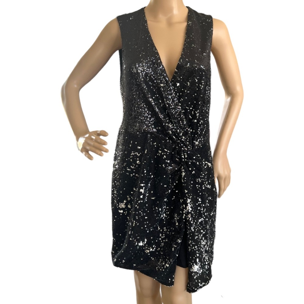 Renn JC Penny Black Sequin Front Draped Dress